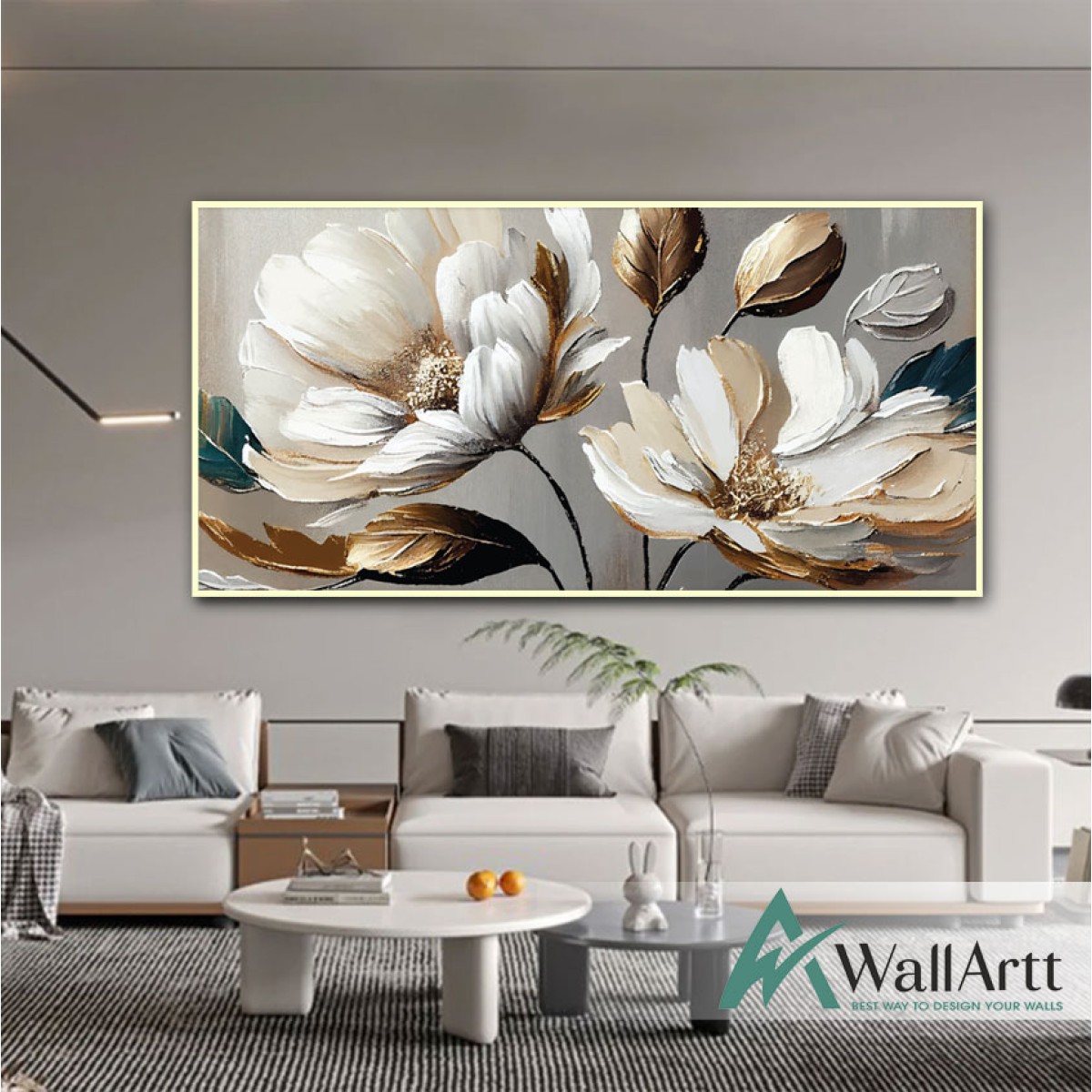 Gold Flower with Gold Leaves 3d Heavy Textured Partial Oil Painting